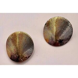 Signed‎ Monet Gold Tone Clip On Earrings Textured Sunburst Round Vintage